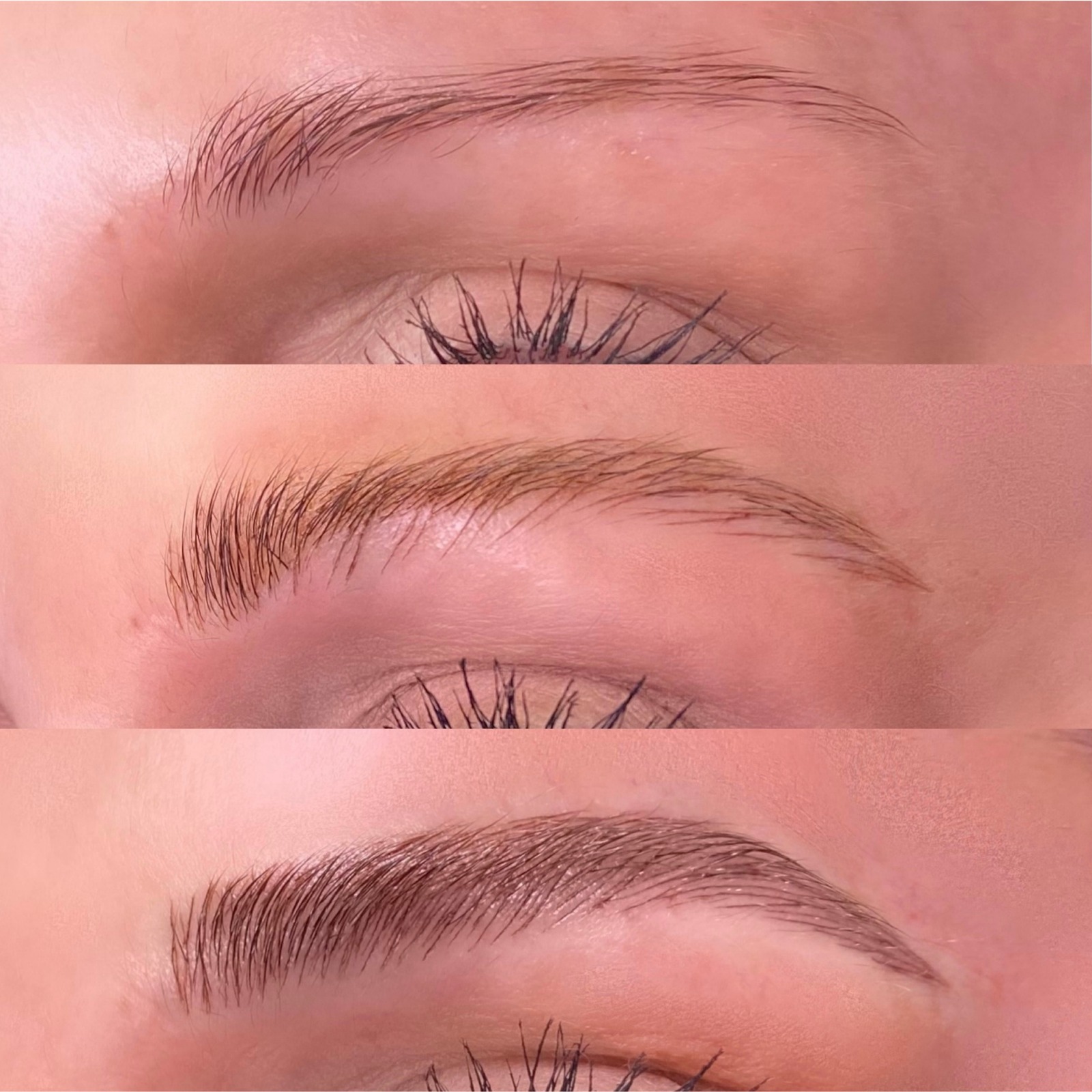 Close-up natural microblading feather strokes at Maui Browi